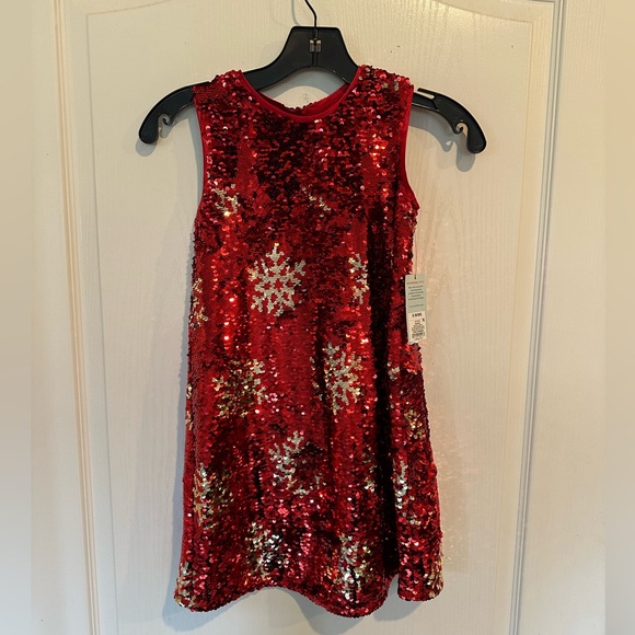 Cat & Jack girls red Reversible Sequin Snowflake sleeveless Dress small 6/6x - Picture 1 of 7